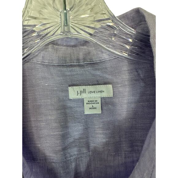 J. Jill Love Linen Purple Lagenlook Coastal Long Sleeve Blouse Size Large Petite - Picture 2 of 11
